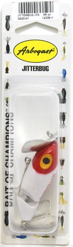 Topwater Bass Fishing Lure - Jointed Jitterbug, White/Red Head, 2.5"