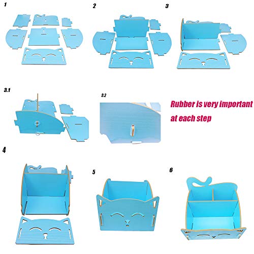 Cat-Themed DIY Desk Organizer - Folding Pen & Pencil Holder - Blue