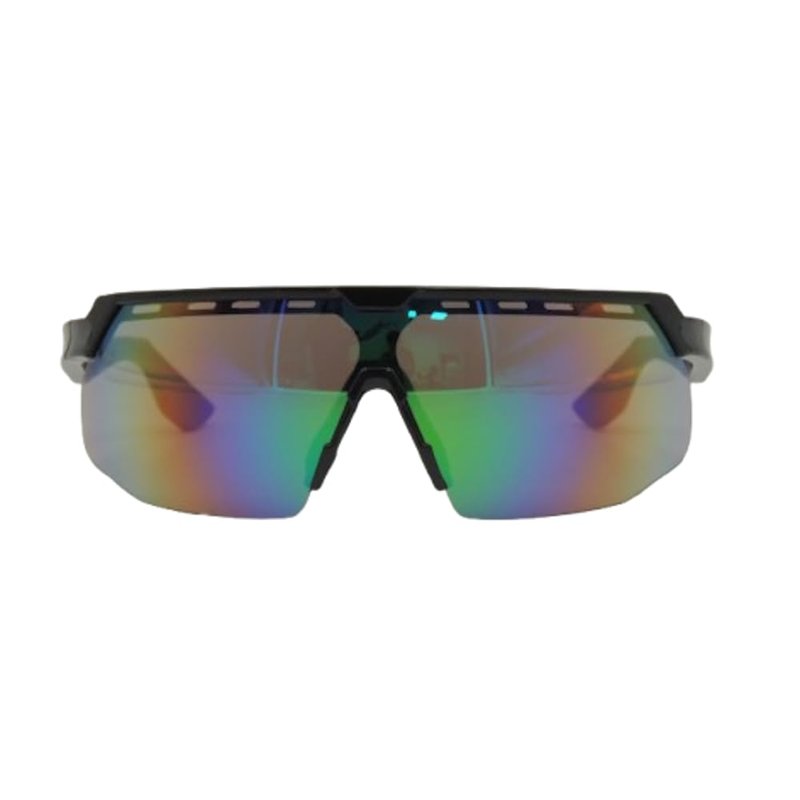 RAWIN High-Performance Sports Sunglasses for Cycling, Baseball, Running | Durable Wrap-Around Design (Shiny Black Frame with Grey Nose Pad & Tips/Green REVO Lens)