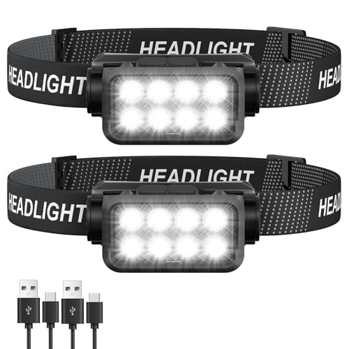 Rechargeable Headlamp Flashlight 2-Pack - 2500 Lumen Black