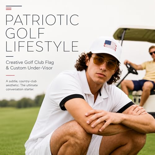 Men's American Flag Golf Hat - Water-Resistant Patriotic Baseball Cap, Medium-Large White