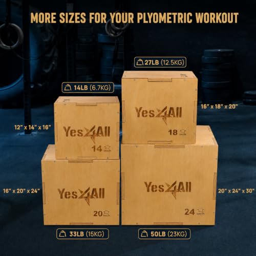 Plyo Box 3-in-1 Wooden Jump Box for Home Gym - 16" x 14" x 12"