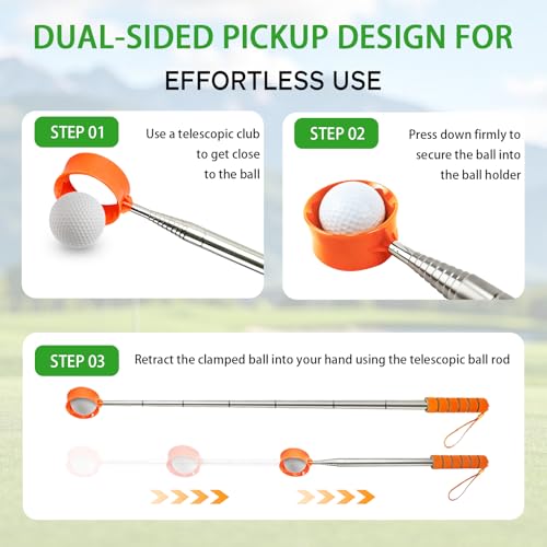 Golf Ball Retriever - 9ft Steel Shaft with Non-Slip Grip