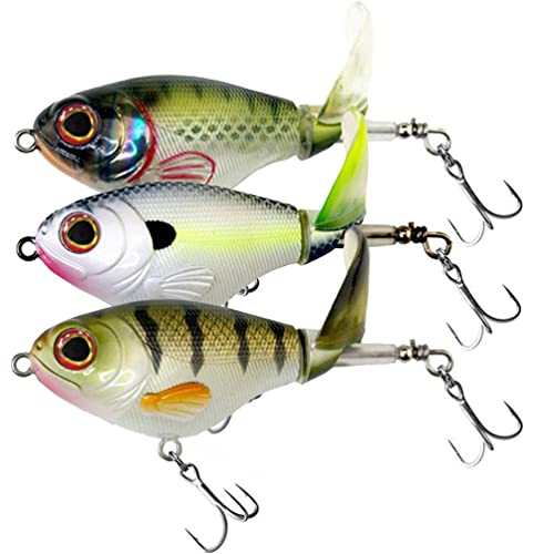 Proaovao Topwater Fishing Lures 3pcs Saltwater Swimbaits with Rotating Tails