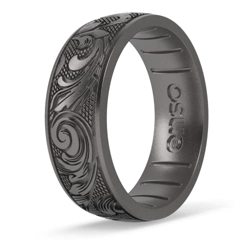 Enso Rings Signature Etched Silicone Ring - Flourish Platinum 10 - Comfortable & Flexible - Made in USA