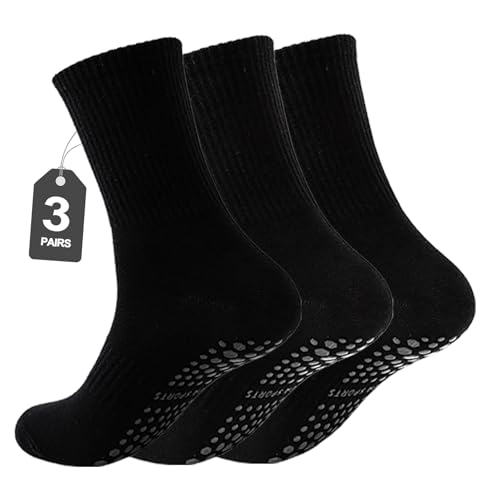 Mid-Calf Pilates Grip Socks for Women - Non-Slip Yoga Socks - 3 Pairs Black