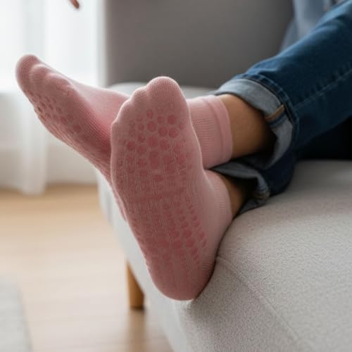 Non-Slip Pilates Ankle Grip Socks for Women - Grey - Size 9-11