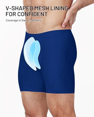 Men's Athletic Swim Jammers - Quick-Dry Compression Shorts - Navy Blue, Large