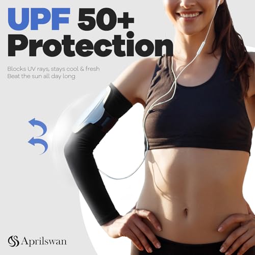 UV Sun Protection Cooling Arm Sleeves - 1 Pair, White