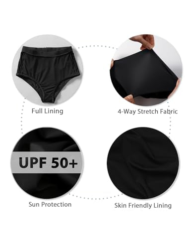 Bonneuitbebe High Waisted Black Bikini Bottoms - Full Coverage, Medium/High Waist