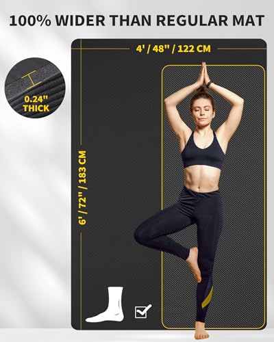 Large Yoga Mat 72''x48'' - Extra Thick Non-Slip TPE - Black 6mm