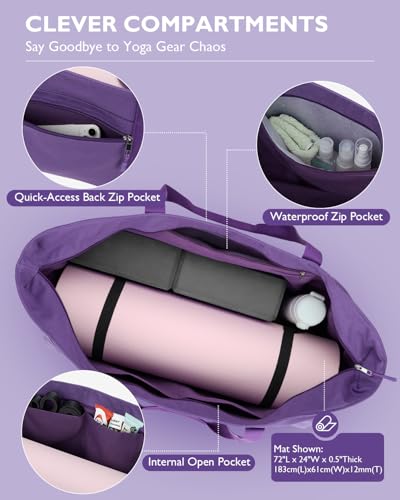 Yoga Mat Bag with Waterproof Pocket - Purple Large