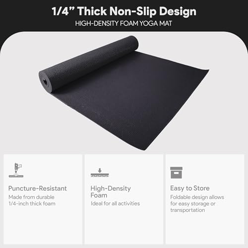 High Density 1/4-Inch Anti-Tear Yoga Mat with Strap - Multiple Colors