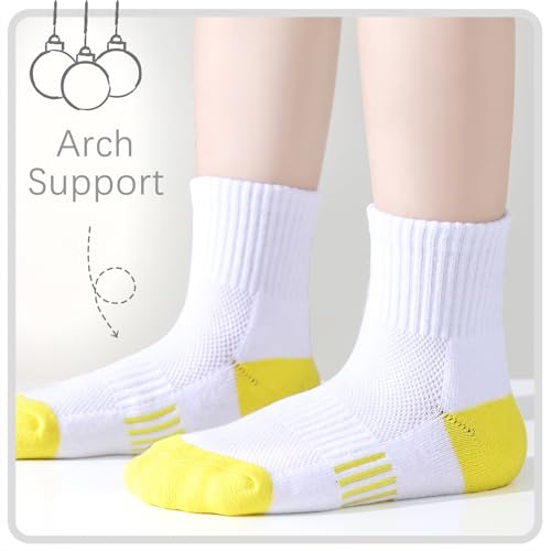 Girls Kids Ankle Socks 12 Pairs White Cushioned Athletic Quarter Socks for Boys & Girls - Medium