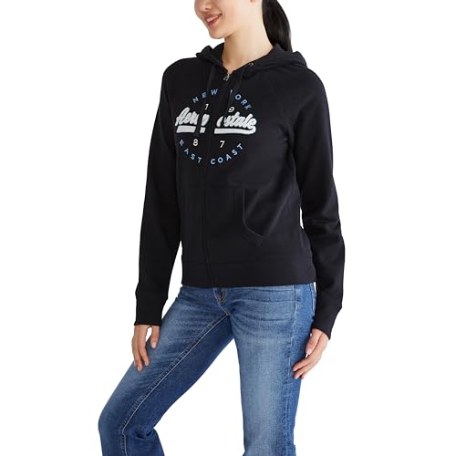 AEROPOSTALE Women's Logo Full Zip Hoodie - Circle/Scripts, Small, Dark Black