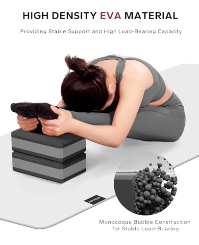 Yoga Blocks 2-Pack - 9x6x3in Non-Slip EVA Foam - Black/Gray