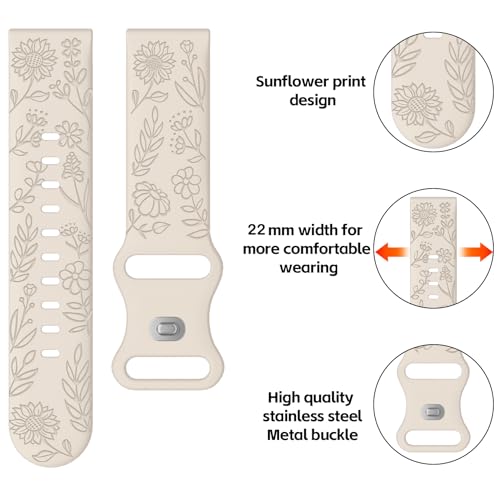 22mm Quick-Release Silicone Watch Band - Sunflower Print