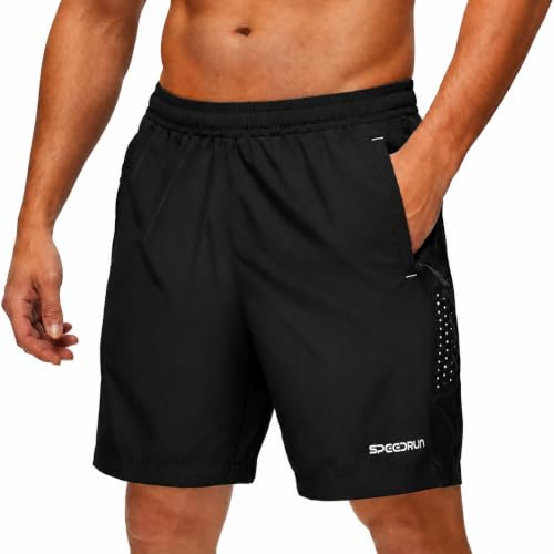 ZITY Men's Athletic Running Shorts with Zipper Pocket - Large Black