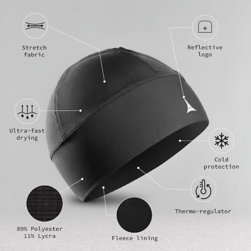 French Fitness Revolution Skull Cap Helmet Liner 2-Pack Black Running Beanies - Thermal & Moisture Wicking