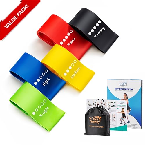 Resistance Loop Exercise Bands Set of 5 with Carry Bag & Guide