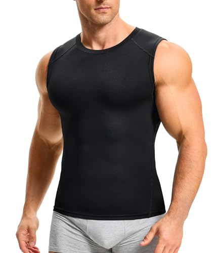 Compression Tank Top for Men - Sleeveless Workout Vest - Large, Black