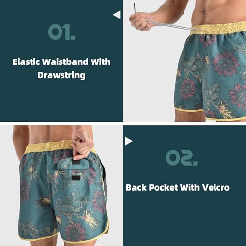 Quick Dry Swim Trunks for Men - Mesh Lining Beach Shorts - Medium Green