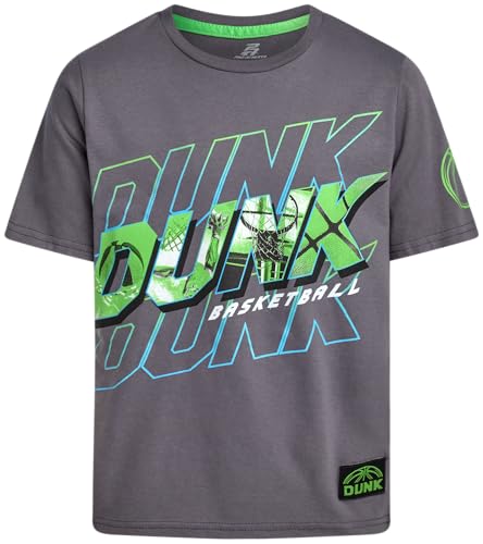 Boys Athletic T-Shirt - Soft Cotton Blend Graphic Tee - Grey Dunk / Size 8