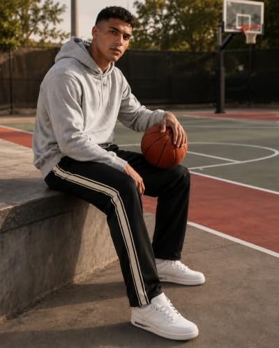 Men's Baggy Open Bottom Sports Sweatpants with Side Stripes