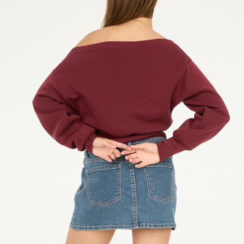 Forever 21 Women's Large Maroon Off-Shoulder Fleece Sweatshirt with Graphic