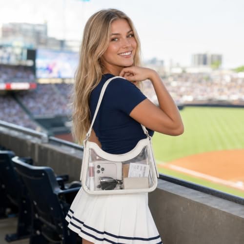 Clear Stadium Purse for Women - PVC Crescent Bag with Privacy Wallet - Beige