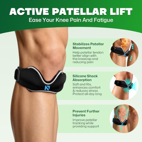 Black Salops Patellar Tendon Support Strap with Silicone Dual Pads - Adjustable Knee Brace for Running, Basketball, Hiking, Tennis, Jumpers Knee - 1 Pack