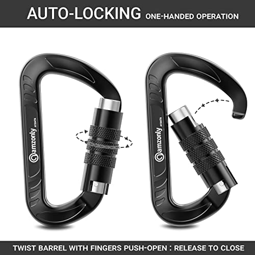 Amzonly Auto-Locking Heavy Duty Carabiner Clips Black 04 - 3 Inch, 12KN/2697lbs