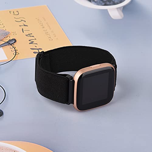 Adjustable Nylon Sport Wristbands - 2 Pack for Fitbit Versa - Black & Leopard