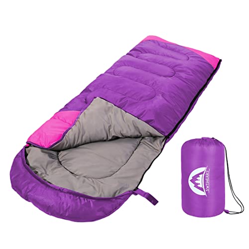 SWTMERRY 3-Season Sleeping Bag for Kids, Teens & Adults — Purple, Lightweight, Waterproof
