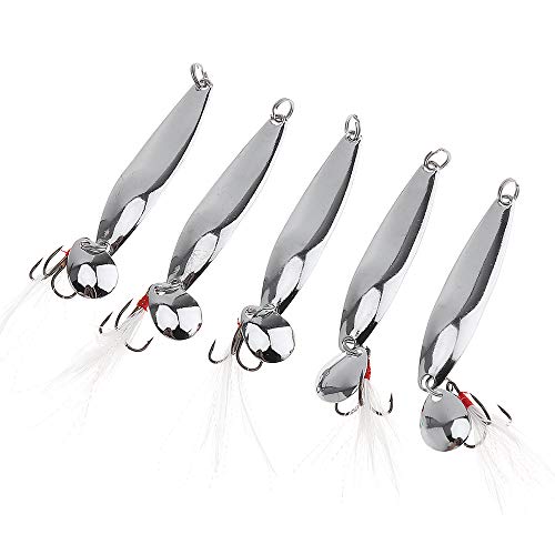 Fishing Spoons Lures Kit - 5 Metal Spinner Baits with Treble Hooks