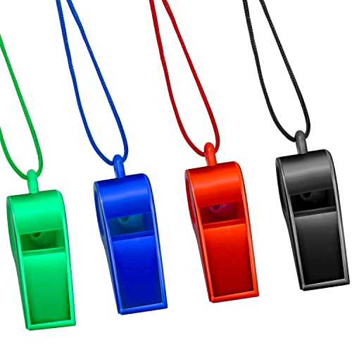 4-Pack Plastic Sports Whistles with Lanyards - Loud Crisp Sound for Coaches