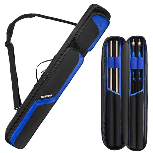 Jaffzora 2x2 Pool Cue Case Black & Blue with Shoulder Strap for Billiard Sticks