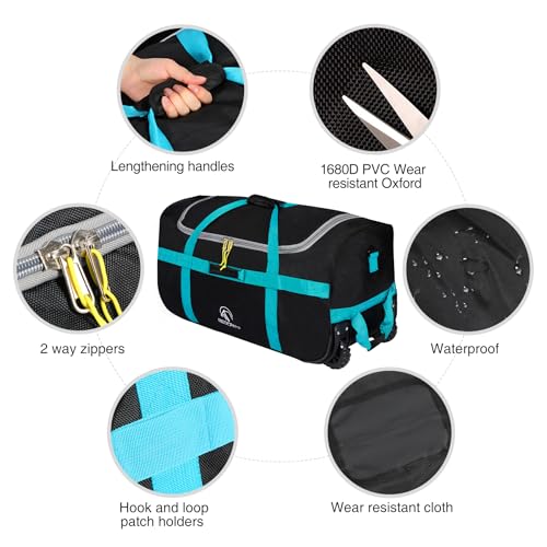 REDCAMP 85L Black Foldable Wheeled Duffel Bag - Small Travel Luggage