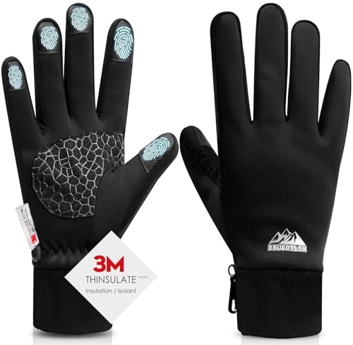 Bruvoalon Winter Gloves for Men & Women, 3M Thinsulate, Lycra, Touchscreen, Anti-Slip (Black, Medium)