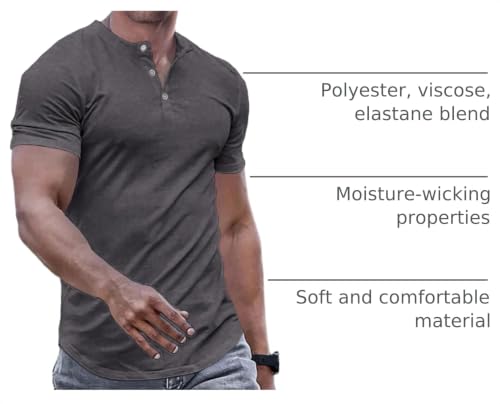 JMIERR Men's Slim Fit Henley Shirt Medium Grey 1 - Workout Athletic Tee