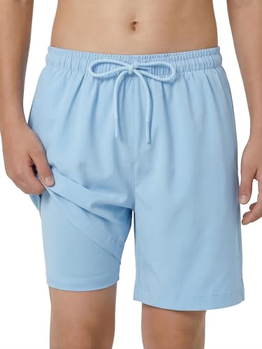 Arshiner Boys' Swim Trunks with Compression Liner 13-14 Years Light Blue