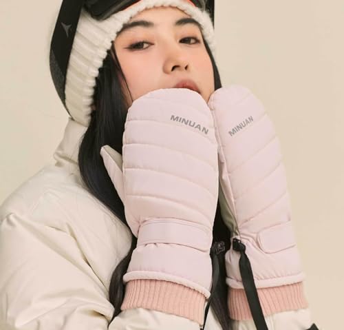 Women's Waterproof Winter Ski Mittens - Touchscreen Snow Gloves - Pink