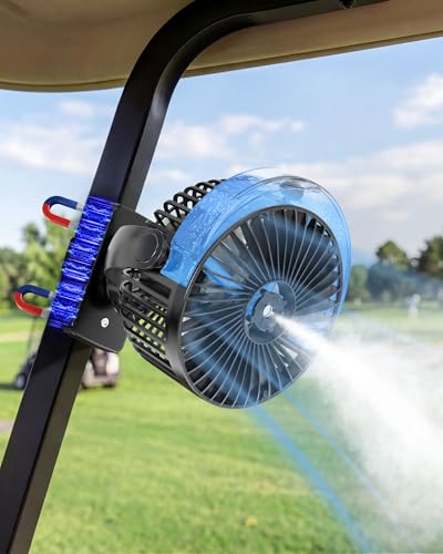 Magnetic Golf Cart Fan with Mister & 12000mAh Battery - Black
