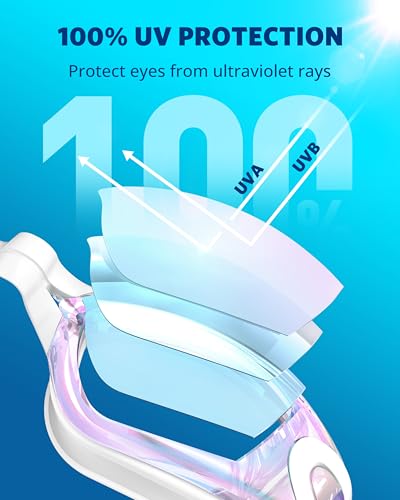 Aegend 2 Pack Swim Goggles for Adults - No Leak, Storage Case, Raspberry-Red White & Light-Blue Silver