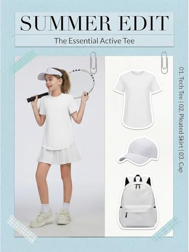 Girls Athletic Short Sleeve Tunic Tee - Soft Gym Workout Shirt - White 11-12Y