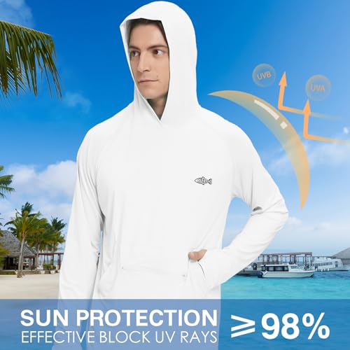 Riverruns Men's UPF 50+ Sun Protection Hoodie Fishing Shirt Small White