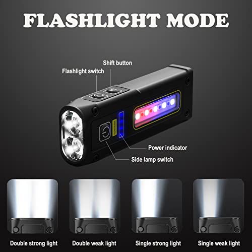 Rechargeable LED Tactical Flashlight with Red Blue COB Work Light - Black