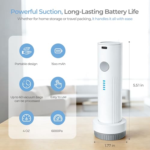Portable Cordless Electric Vacuum Pump for Storage Bags - White
