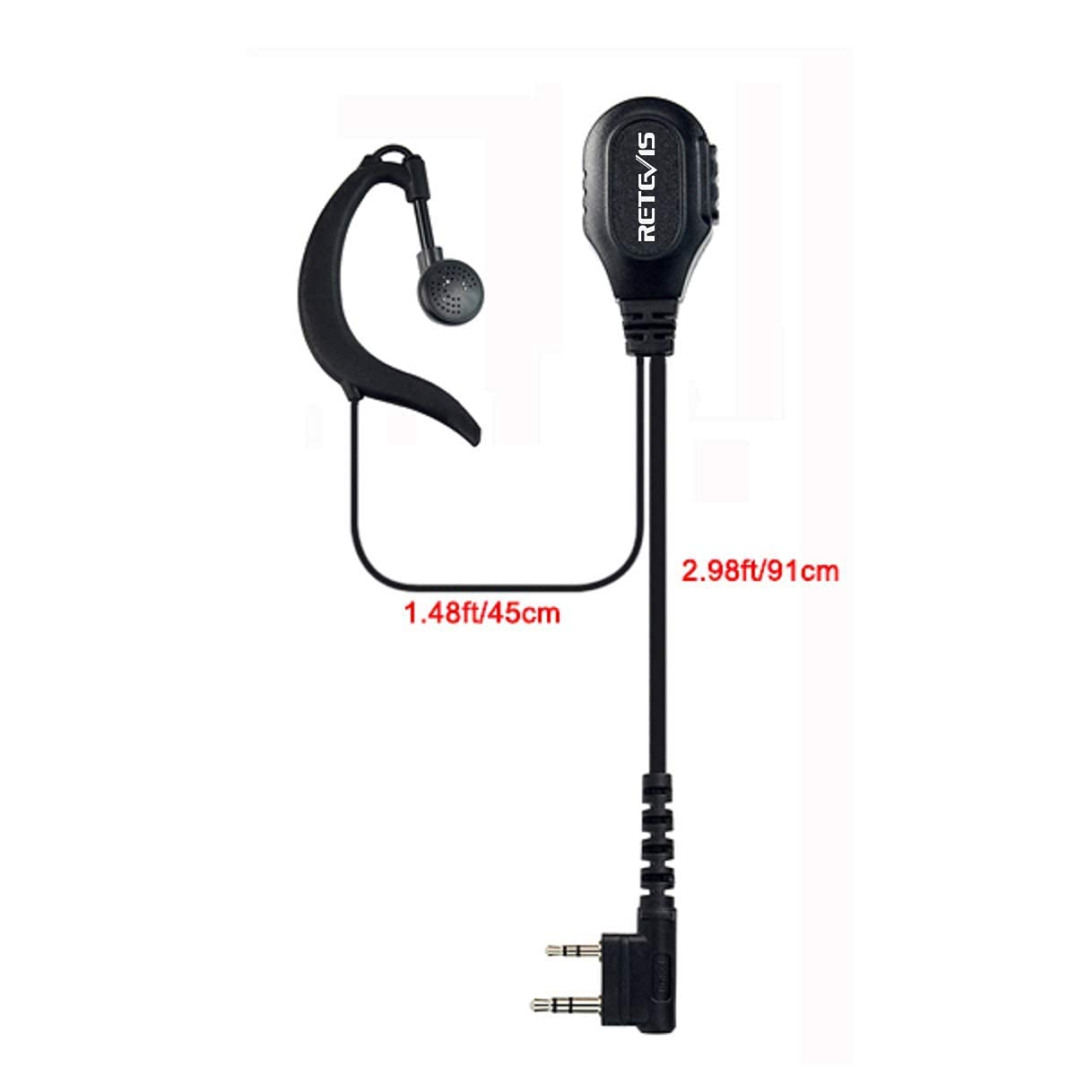 Retevis 2 Way Radio Earpiece, C-Type Earhook, 2 Pin, for RT22 RT68 RT21 H777H H-777, Compatible with Pxton, BAOFENG BF-T26/BF-888S, Kenwood Walkie Talkies, Walkie Talkie Earpiece with Mic(2 Pack)