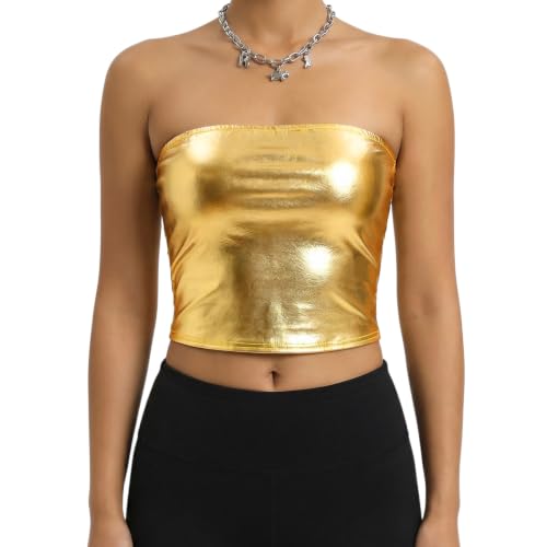 Metallic Strapless Top - Shiny Bandeau Tube Top - Gold Small